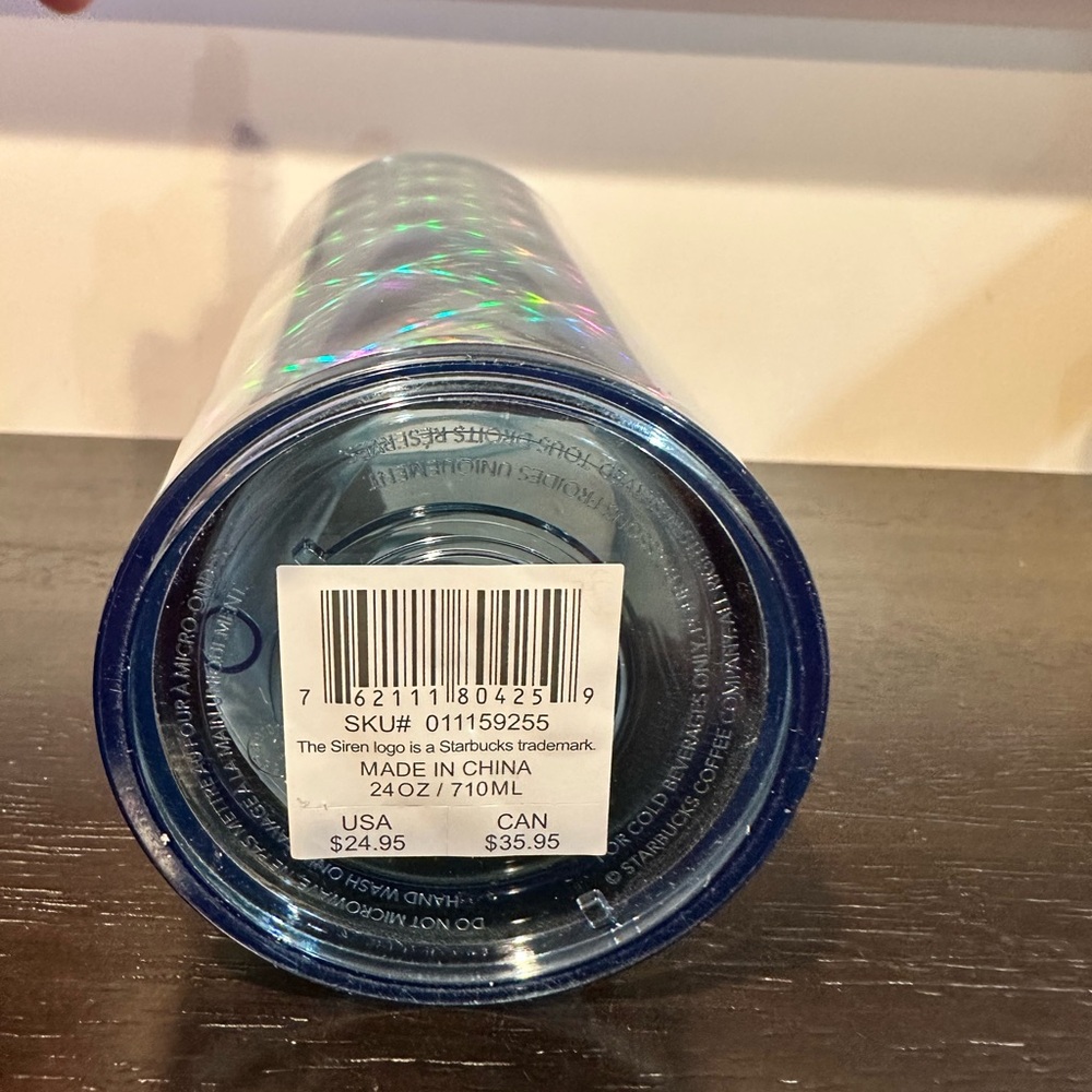 Starbucks Silver Metallic Holographic Star Checkered Slant Straw Cup 2024 - Picture 7 of 9